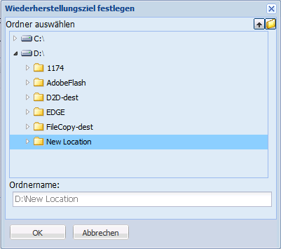 Anwendungswiederherstellung - SQL 8 - An einem alternativen Speicherort wiederherstellen, Dateispeicherort durch Durchsuchen festlegen