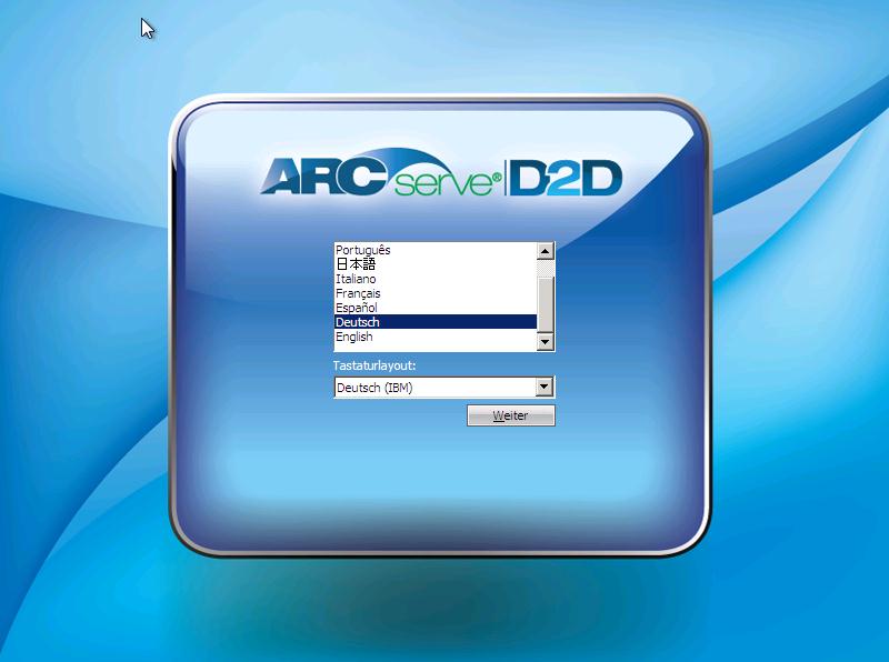 CA ARCserve D2D-Bildschirm zur Sprachauswahl