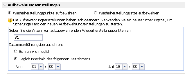 Jetzt sichern - Schutzeinstellungen