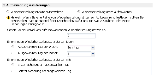Jetzt sichern - Schutzeinstellungen
