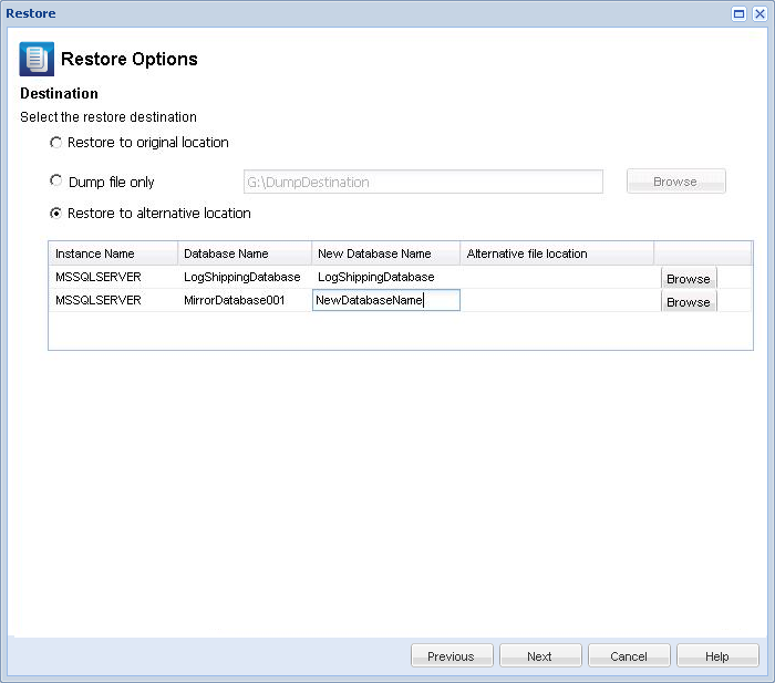 Application Recovery - SQL 6 Restore to Alternative Location, change Database Name