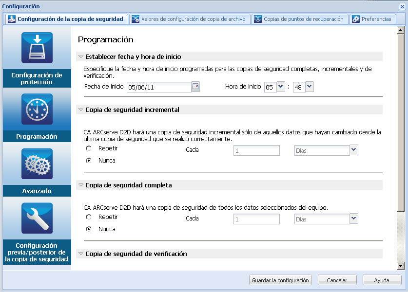 Realizar copia de seguridad ahora - Programación