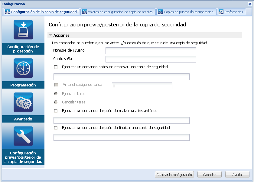 caadr--Configuración de la copia de seguridad - Configuración avanzada-W