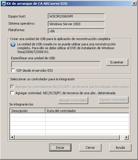 Cuadro de diálogo de kit de arranque - USB