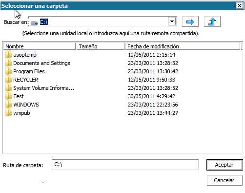 Reconstrucción completa - Cuadro de diálogo Seleccionar una carpeta.