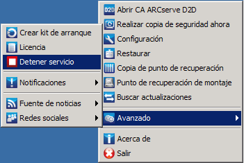 Controlador de bandeja, configuración avanzada, detener servicio