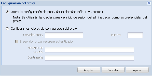 Valores de configuración del proxy de D2D