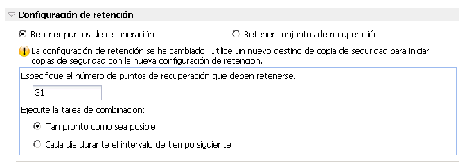 Realizar copia de seguridad ahora - Configuración de protección