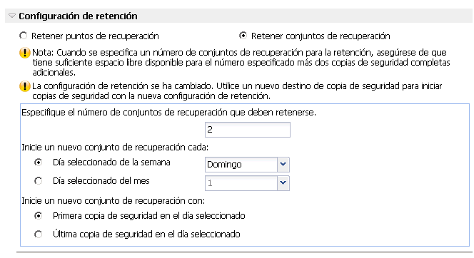 Realizar copia de seguridad ahora - Configuración de protección