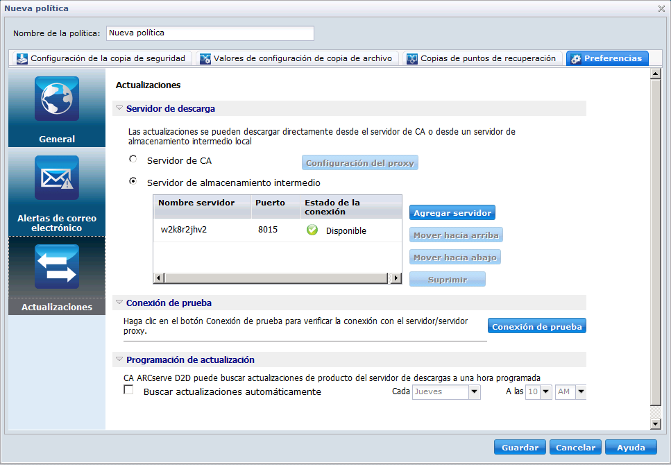 Actualización automática para nuevas políticas de D2D - Ficha Preferencias