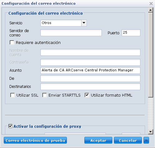 Cuadro de diálogo Configuración del correo electrónico - Preferencias