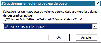 Boîte de dialogue Récupération à chaud - Sélectionner un volume source de base