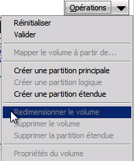 Récupération à chaud - Menu Opérations