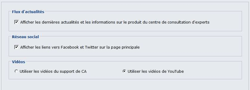 Portion de l'application indiquant la configuration des préférences liées aux réseaux sociaux