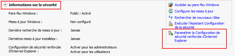 Informations de sécurité du serveur Windows 2008