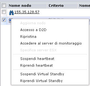 Interruzione e ripresa dell'heartbeat mediante il menu di scelta rapida.