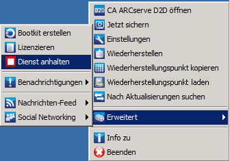 Taskleistensymbol, Erweiterte Einstellungen, Dienst anhalten