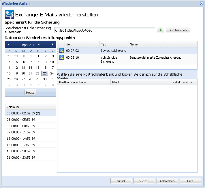 Dialogfeld "Exchange-E-Mails wiederherstellen"