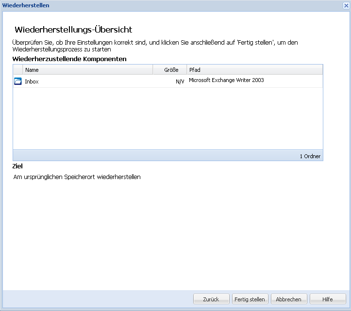 Dialogfeld "Wiederherstellungs-Übersicht".