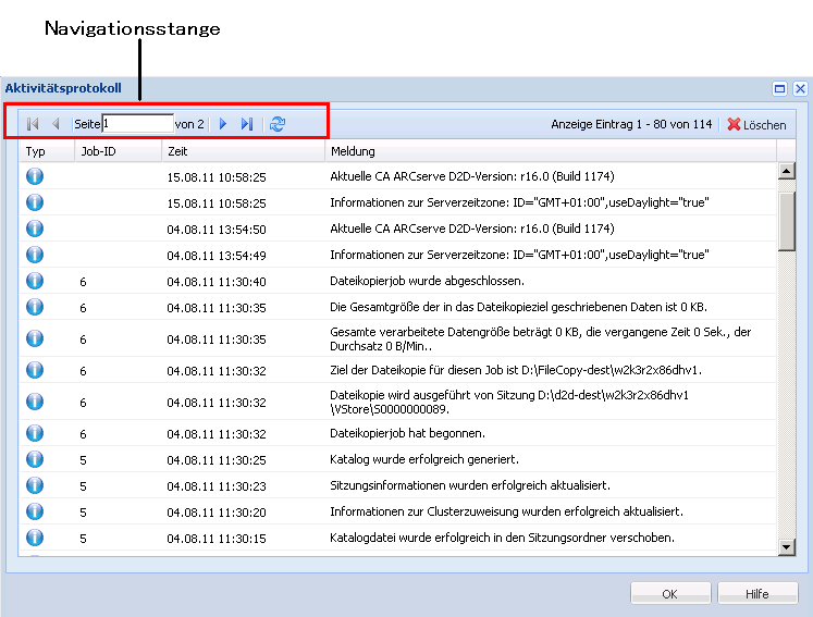Aktivitätsprotokoll der virtuellen Konvertierung