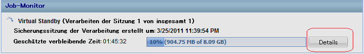 Virtual Standby-Job-Überwachungsserver Die Option "Detail" ist hervorgehoben.