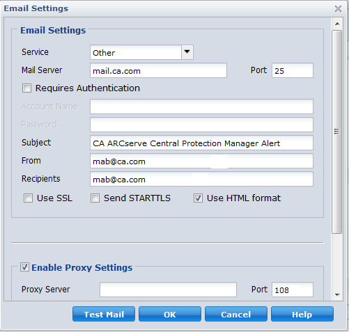 Email Settings Dialog - Preferences