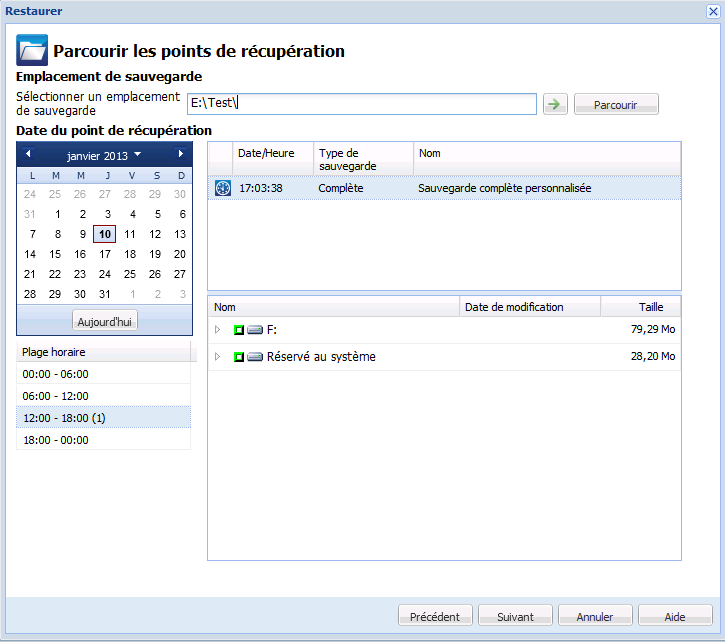 Recherche de points de récupération