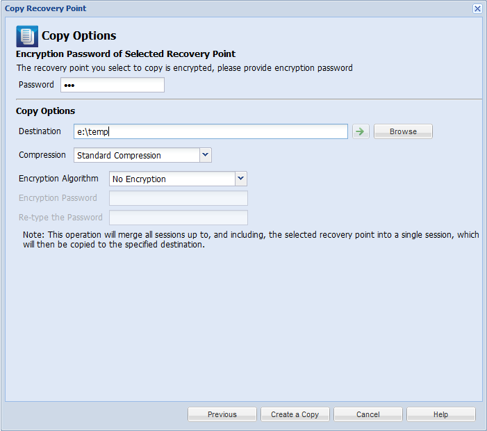 Copy Options dialog.