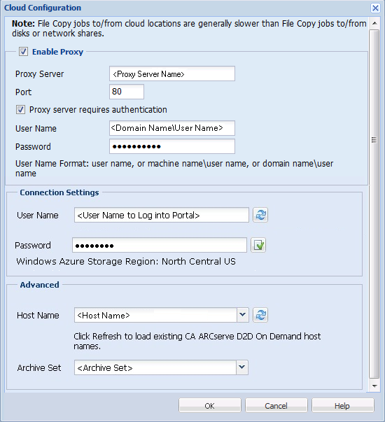 Cloud Configuration Dialog - File Copy Restore