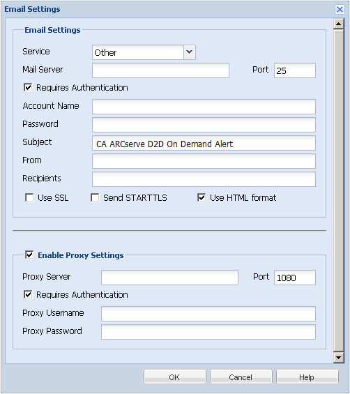 Backup Configuration - Email Settings Dialog