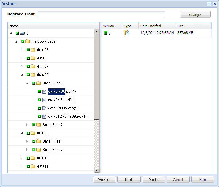 Browse File Copies dialog.