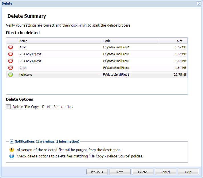 Delete Summary dialog 1