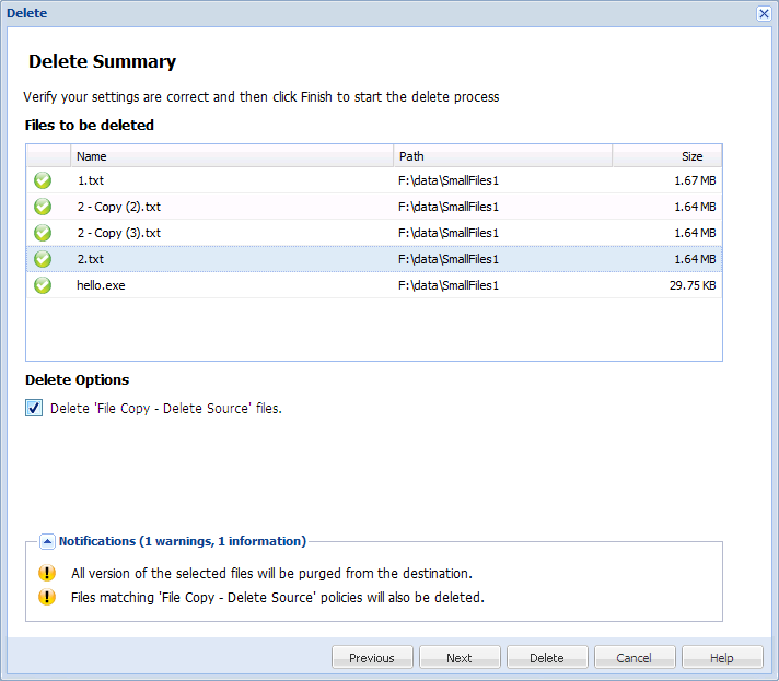 Delete Summary dialog 3