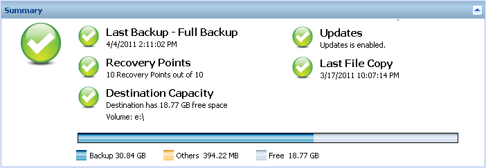 Home Page - Backup Status Overview