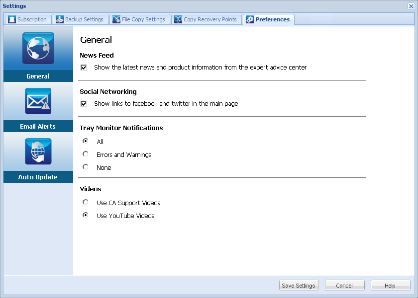 Preferences Settings - General Dialog
