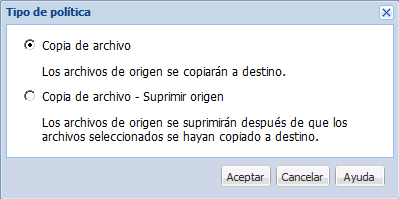 Políticas de copia de archivo - Tipo de política