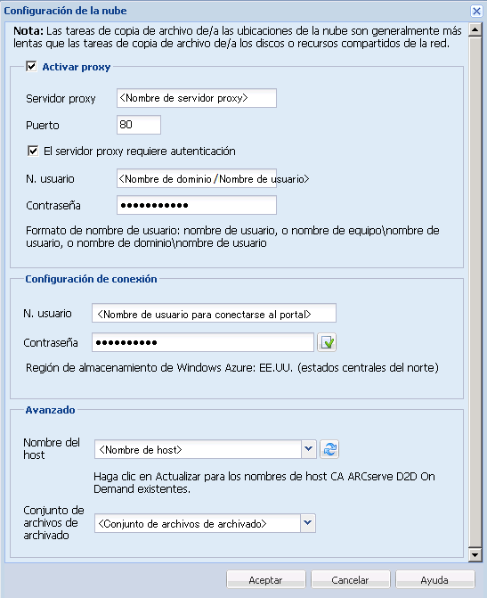 Cuadro de diálogo Configuración de la nube - Restauración de copia de archivo