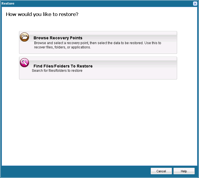 Dialog for selecting a restore method
