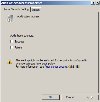 Audit Object Access Properties Dialog