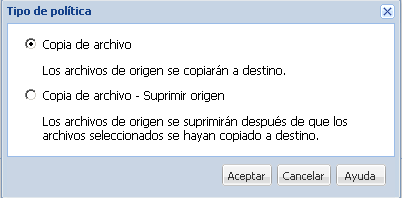 Políticas de copia de archivo - Tipo de política
