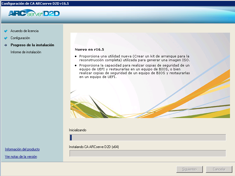 Progreso de la instalación