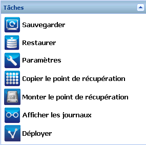 Page d'accueil - Barre des tâches des fonctionnalités
