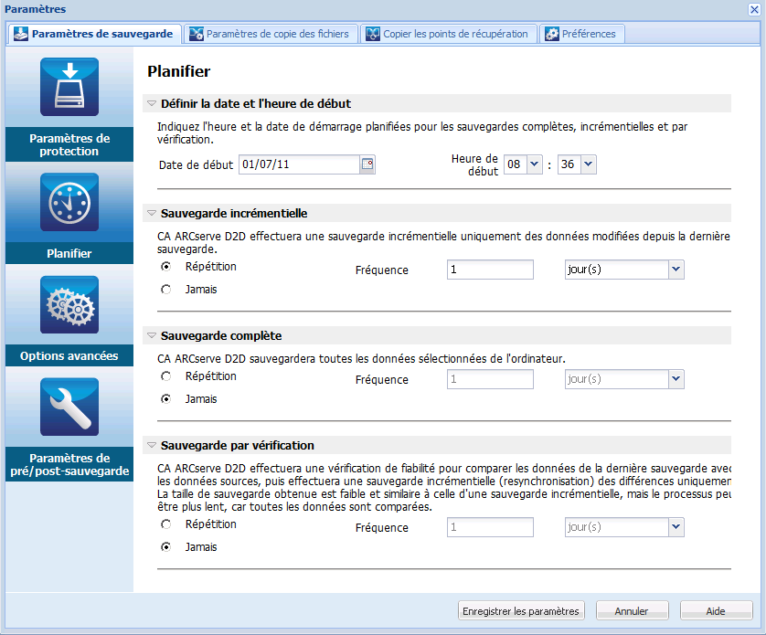 Sauvegarder - Planification