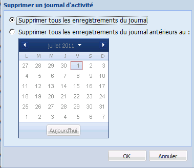 Options de suppression des fichiers journaux