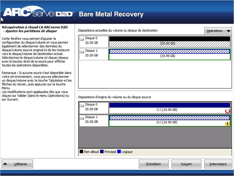 Boîte de dialogue Récupération à chaud - Ajuster les partitions de disque