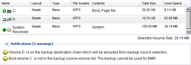 Paramètres de protection - Sélectionner le volume