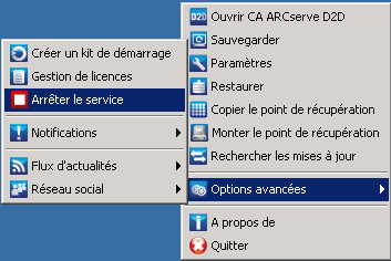 Moniteur de barre d'état, paramètres avancés, arrêt du service