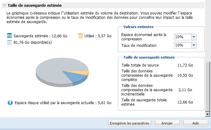 Utilitaire de calcul de l'espace de sauvegarde
