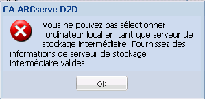 Erreur du serveur de stockage intermédiaire D2D APM