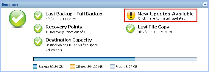 Page d'accueil - Panneau récapitulatif 2